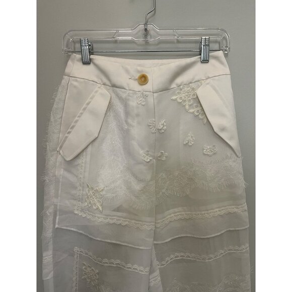 Sacai Womens Embroidered Sheer Lace Pants With Button Details Size 1 White - Picture 5 of 11